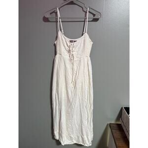 Urban Outfitters Cream Linen Blend Midi Dress Spaghetti Strap Dress Size S